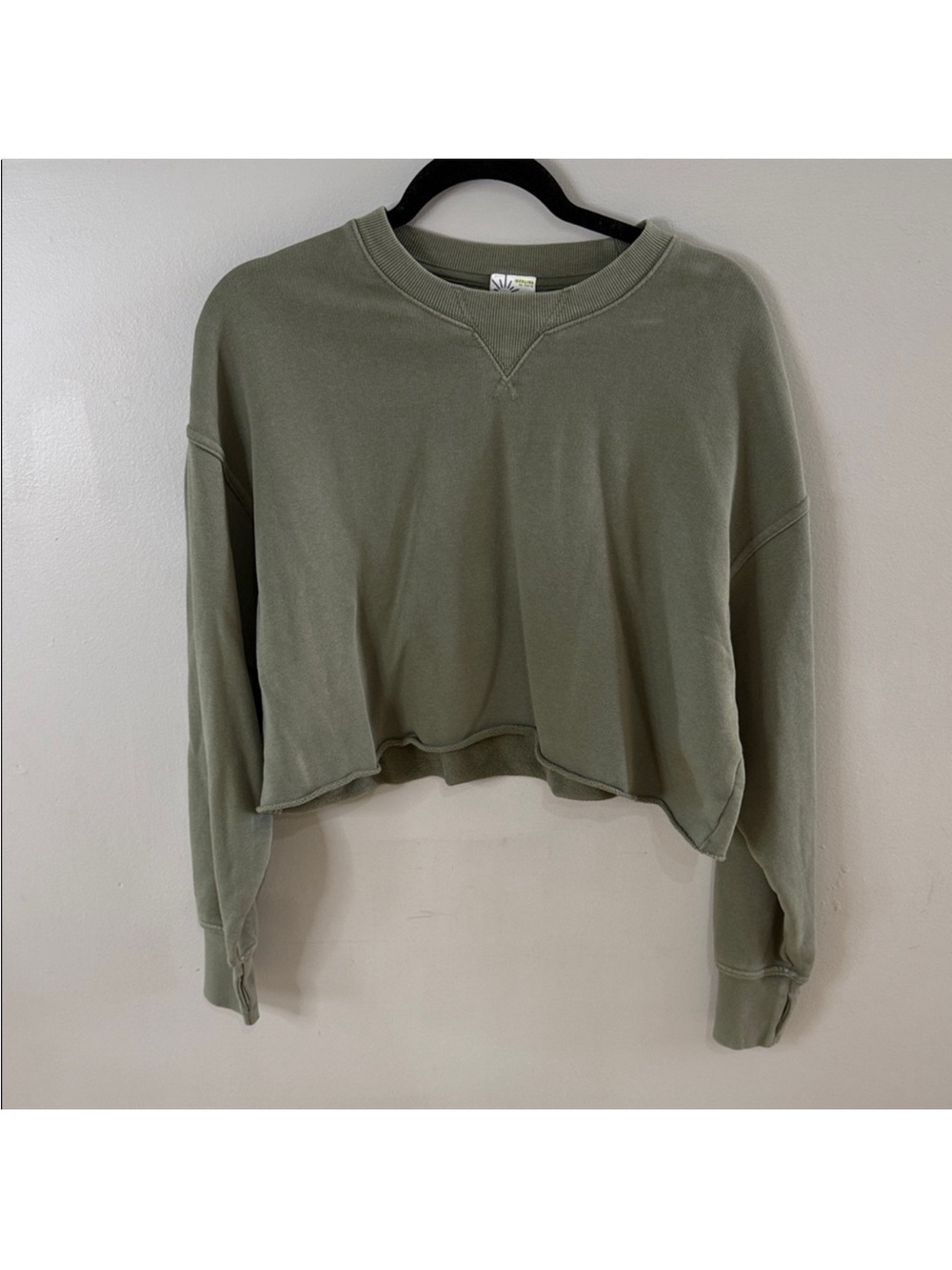 aerie Cropped Crewneck Sweatshirt — Olive
